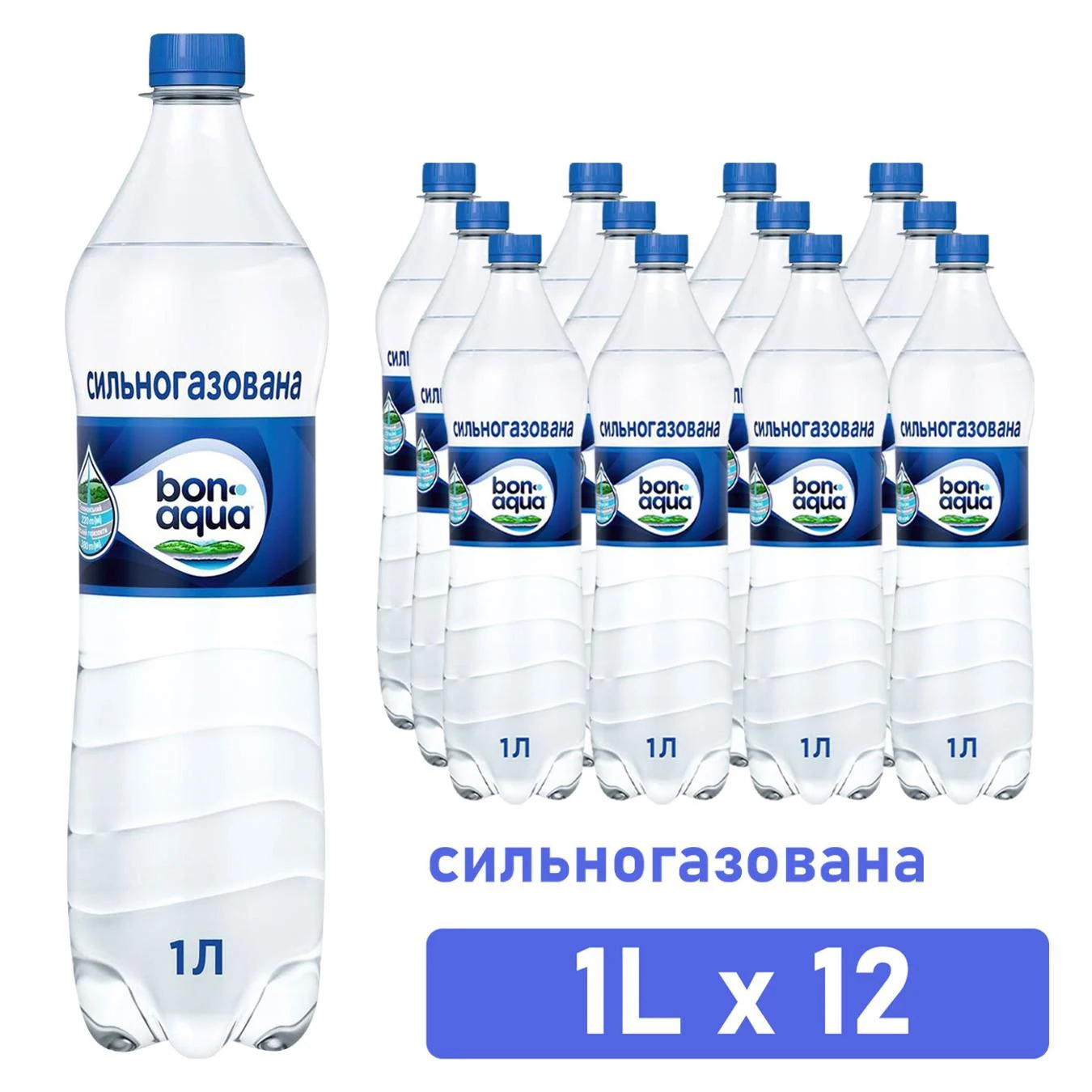 Вода мінеральна газована 1,0л., 12шт/уп., пластикова пляшка Bonaqva - фото 2