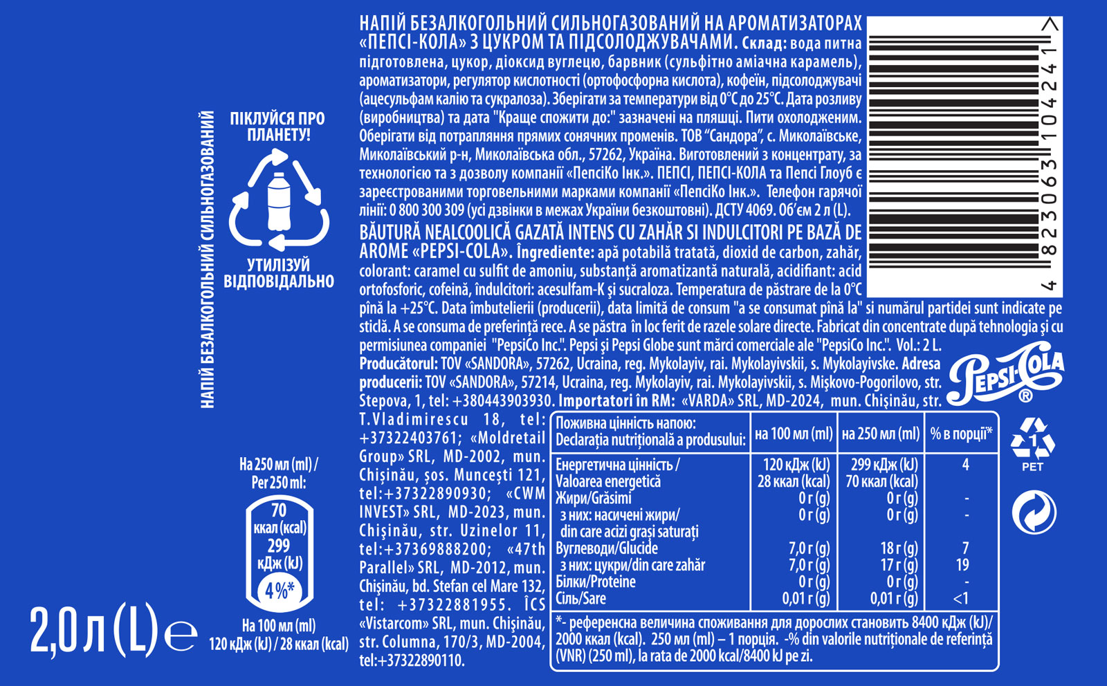 Напій Pepsi-Cola 2,0л., 6шт/уп., пластикова пляшка Pepsi-Cola - фото 3