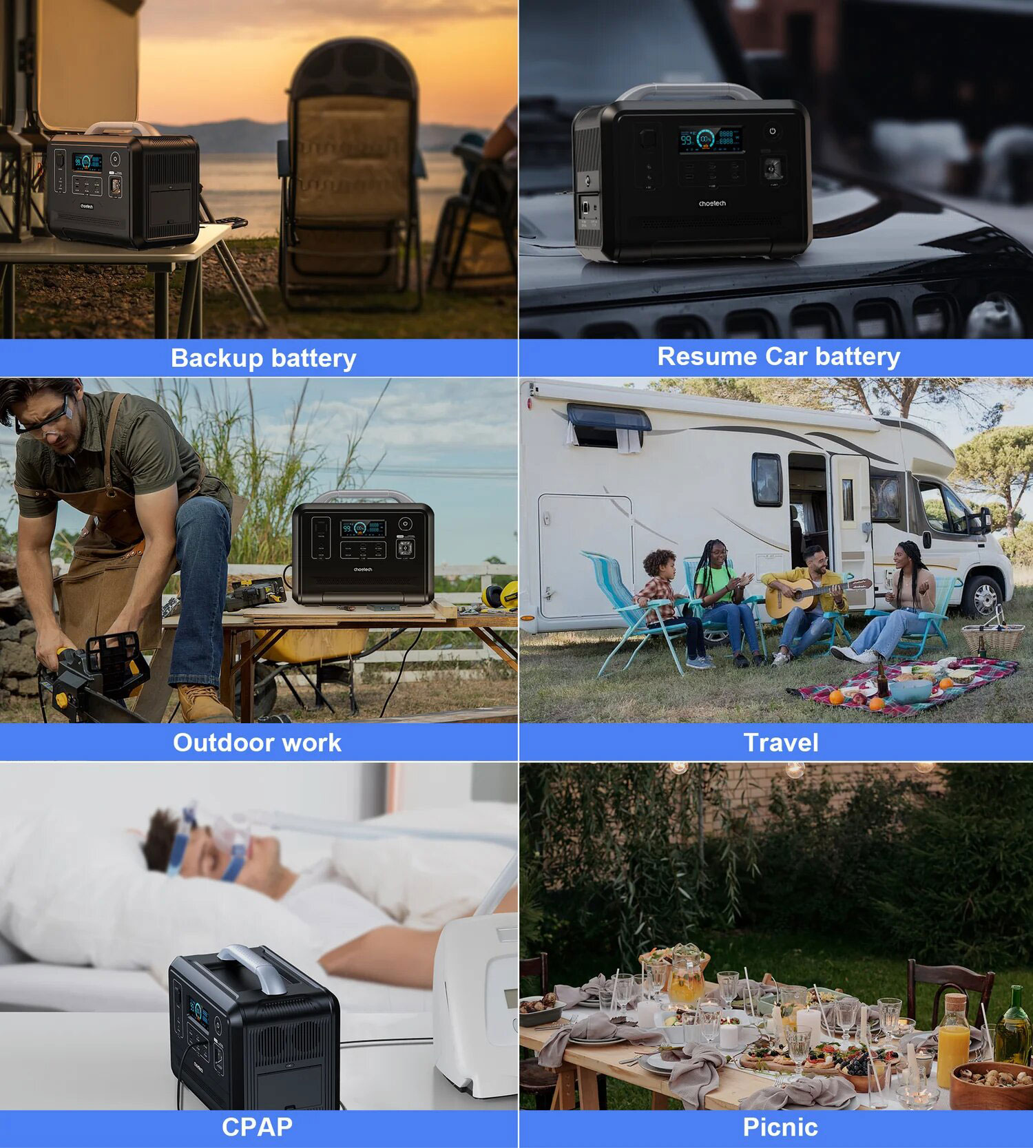 Мобильная зарядная станция Choetech 1200W, 960Wh., PD ports: 1*100W, 1*20W.,USB-A 2*5V/2.4A, LiFePo4 CHOETECH - фото 2