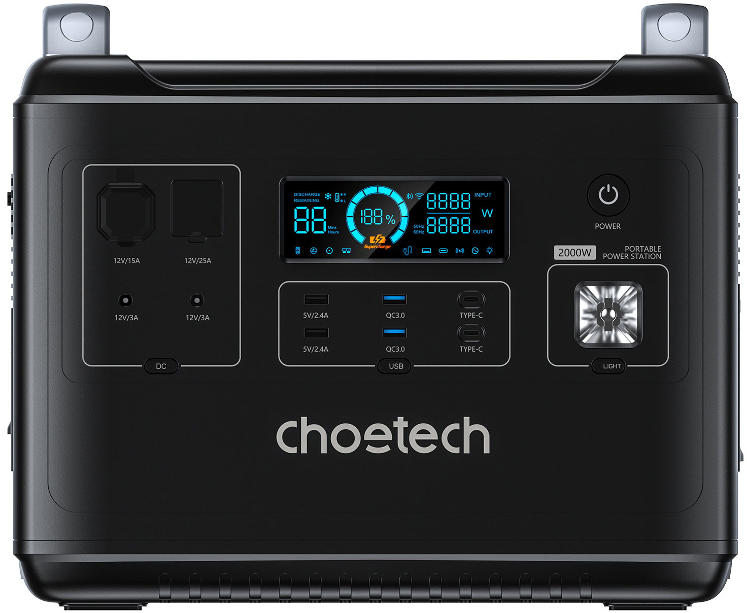 Мобильная зарядная станция Choetech 2000W, 1997Wh., PD 2*100W, QC 2*18W., USB-A 2*5V/2.4A, LiFePo4 CHOETECH - фото 3