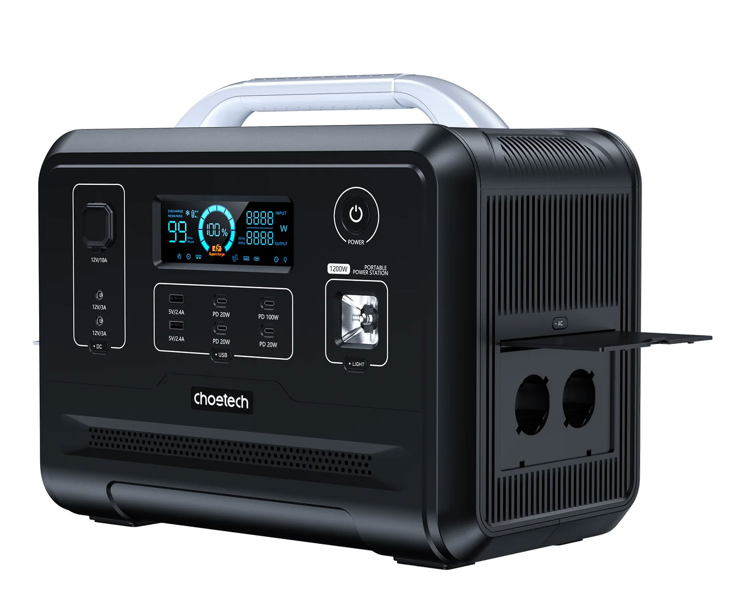 Мобильная зарядная станция Choetech 1200W, 960Wh., PD ports: 1*100W, 1*20W.,USB-A 2*5V/2.4A, LiFePo4 CHOETECH - фото 5