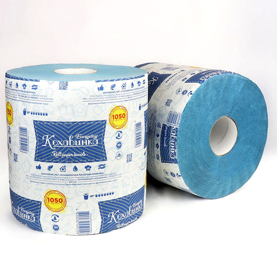 Полотенца рулонные Джамбо 1-сл., макул., 150м., 1050отр.(20*14,2см.), диаметр 20см., 2рул./уп., син Кохавинка - фото 1