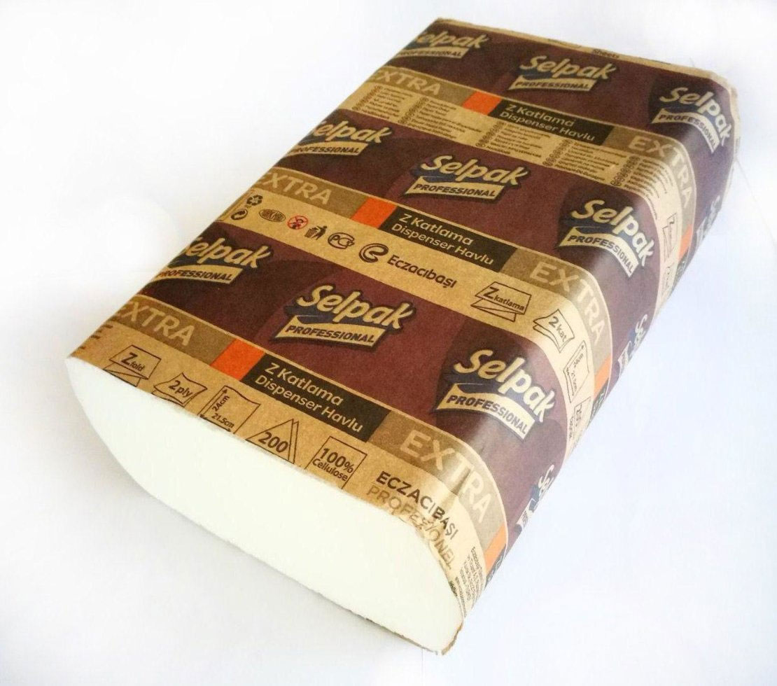 Полотенца листовые Z-складка 2-сл., целлюлоза, 200 лист.(21*22,5см.) Extra, бел. Selpak - фото 4