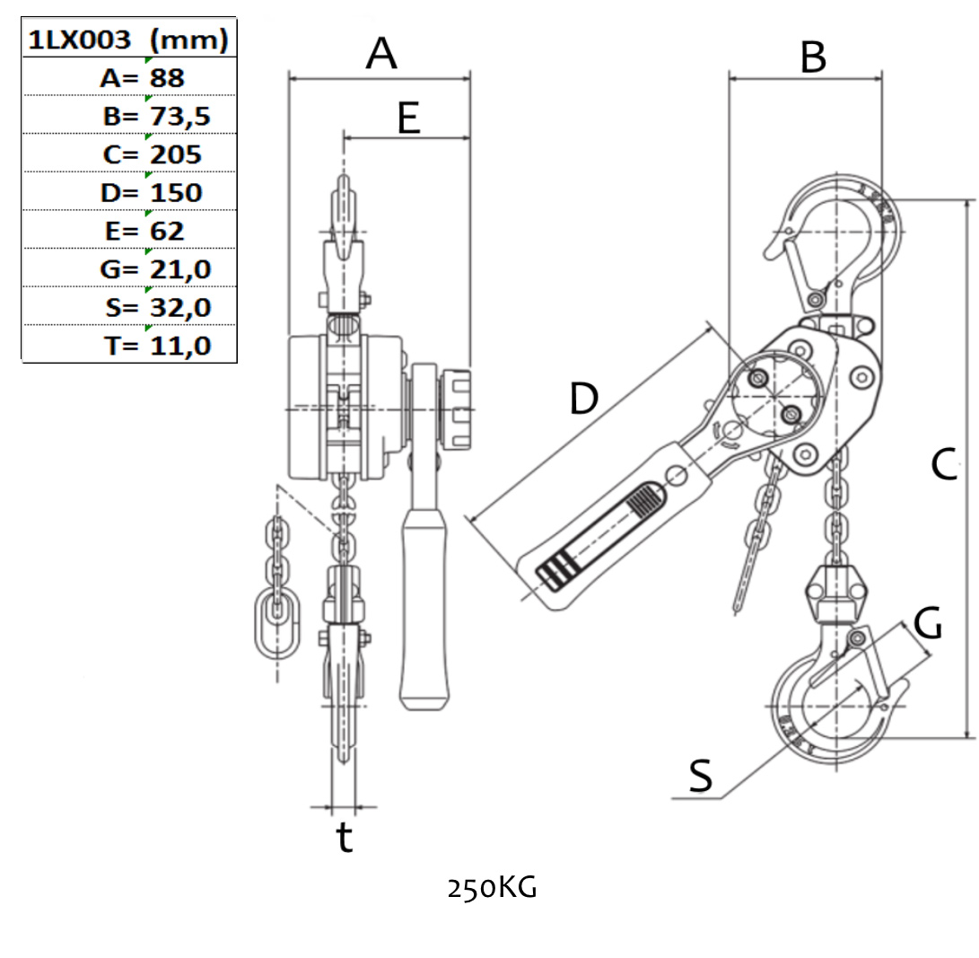 Таль ланцюгова ручна важільна LX003 0,25т. (1,5м) Kito - фото 4