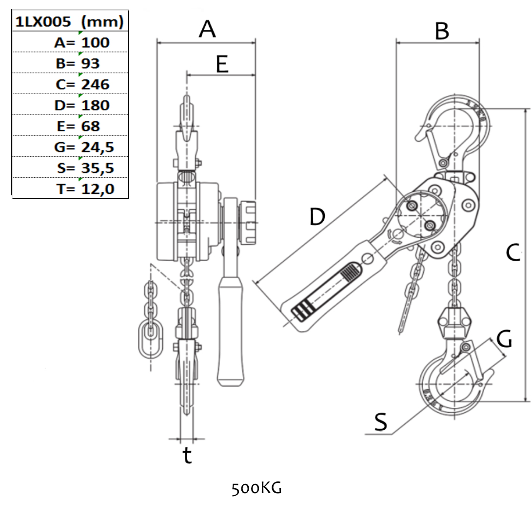 Таль цепна ручная рычажная LX005 0,5т. (3,0м) Kito - фото 4
