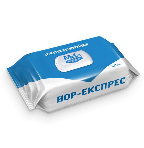 Серветки вологі дезінфекційні НОР-експрес, 100шт/пак. MDM - фото 1