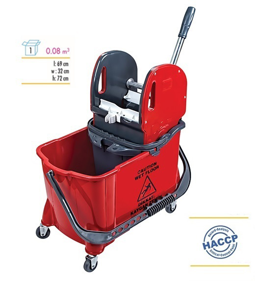 Ведро для уборки на колесах + встроенное ведро 24л., пластик, красн. Uctem - фото 3