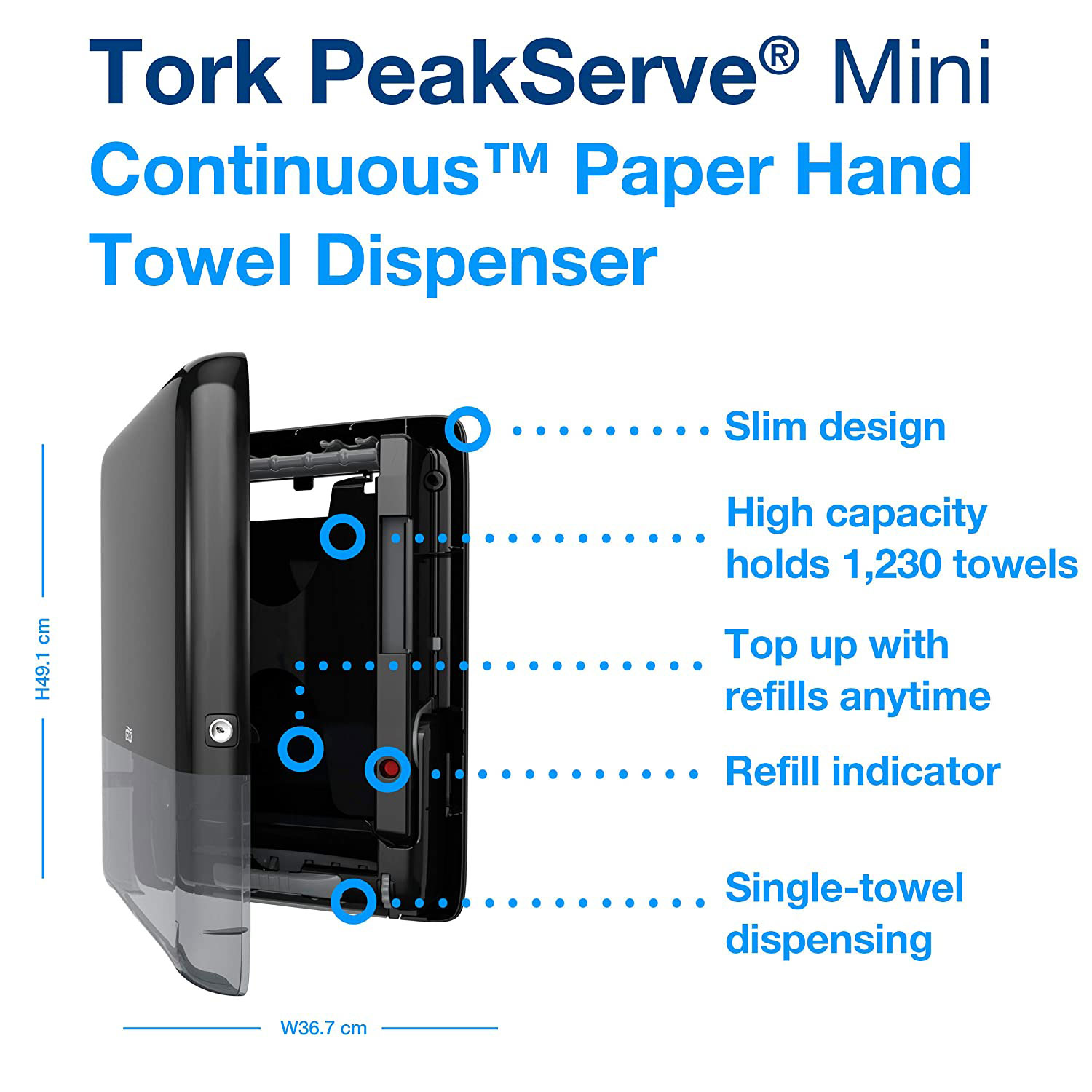 Диспенсер для полотенец, с непрерывной подачей PeakServe Мини, Elevation, (H5),  черн. Tork - фото 6