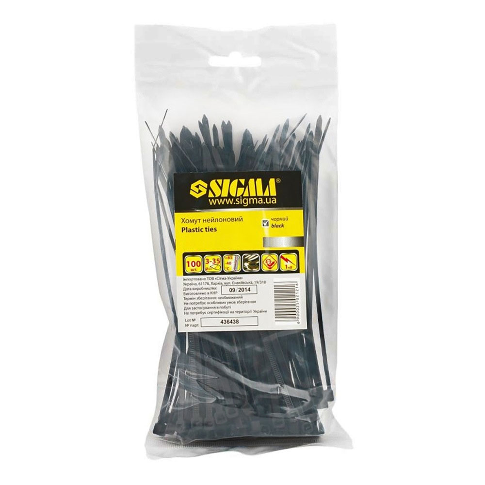 Хомут нейлоновий  (стяжка пластикова) 2,5x150 мм, 100 шт/упак., чорн. Sigma - фото 2