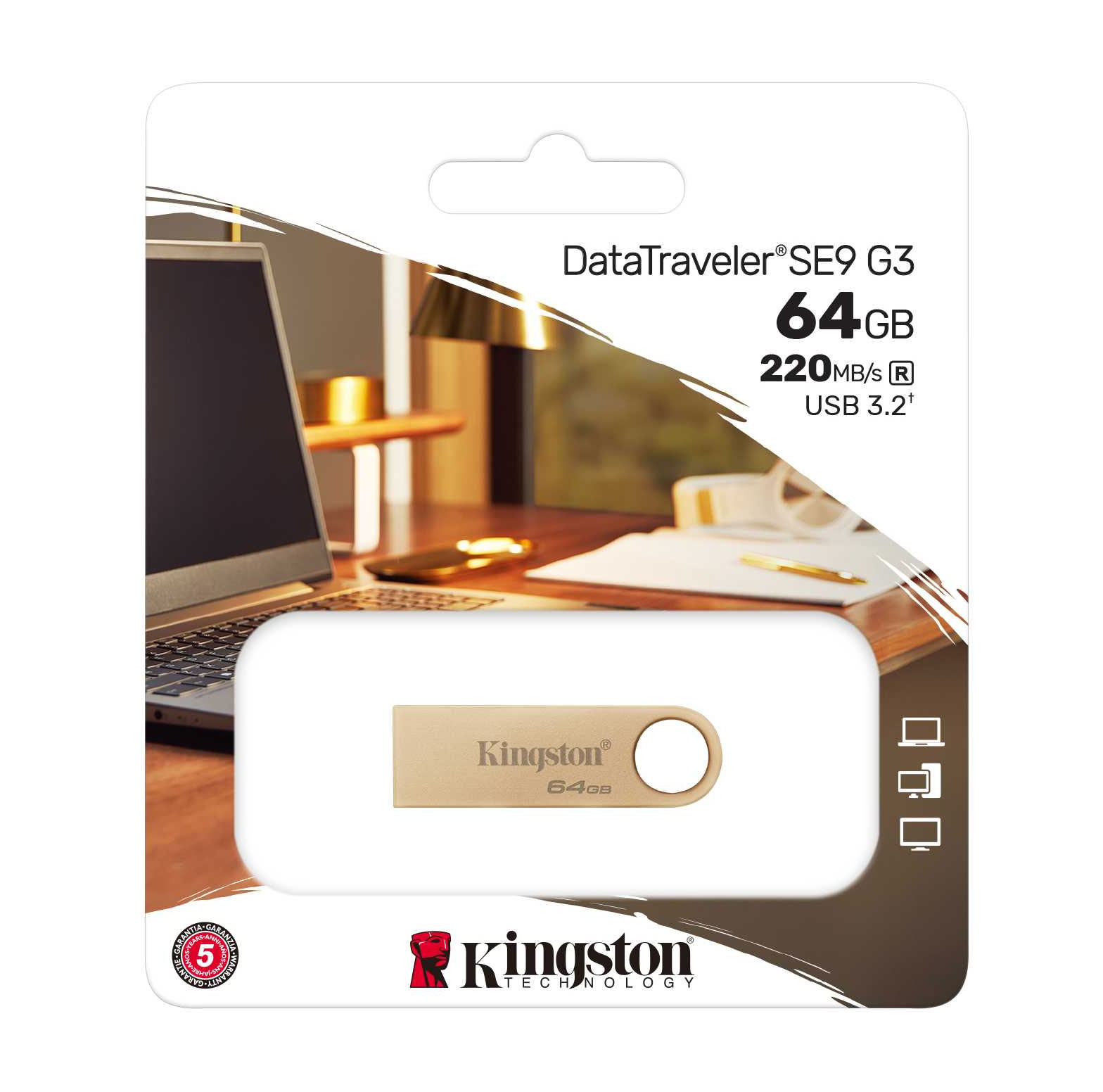 Флеш-пам'ять USB 3.2 Flash Drive 64Gb DT SE9 G3. метал. корпус, золот. Kingston - фото 3