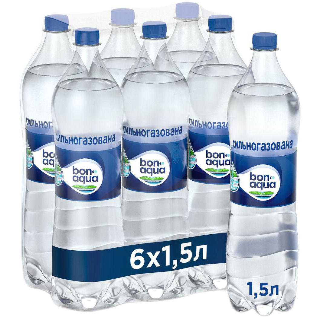 Вода мінеральна газована 1,5л., 6шт/уп., пластикова пляшка Bonaqva - фото 1
