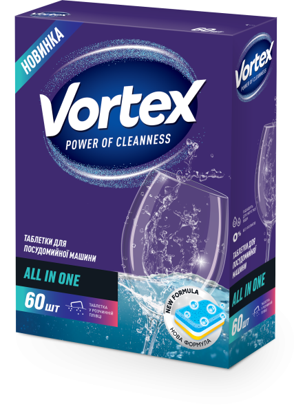 Таблетки для посудомийної машини All in 1, 60шт/уп. (55600590) Vortex - фото 1