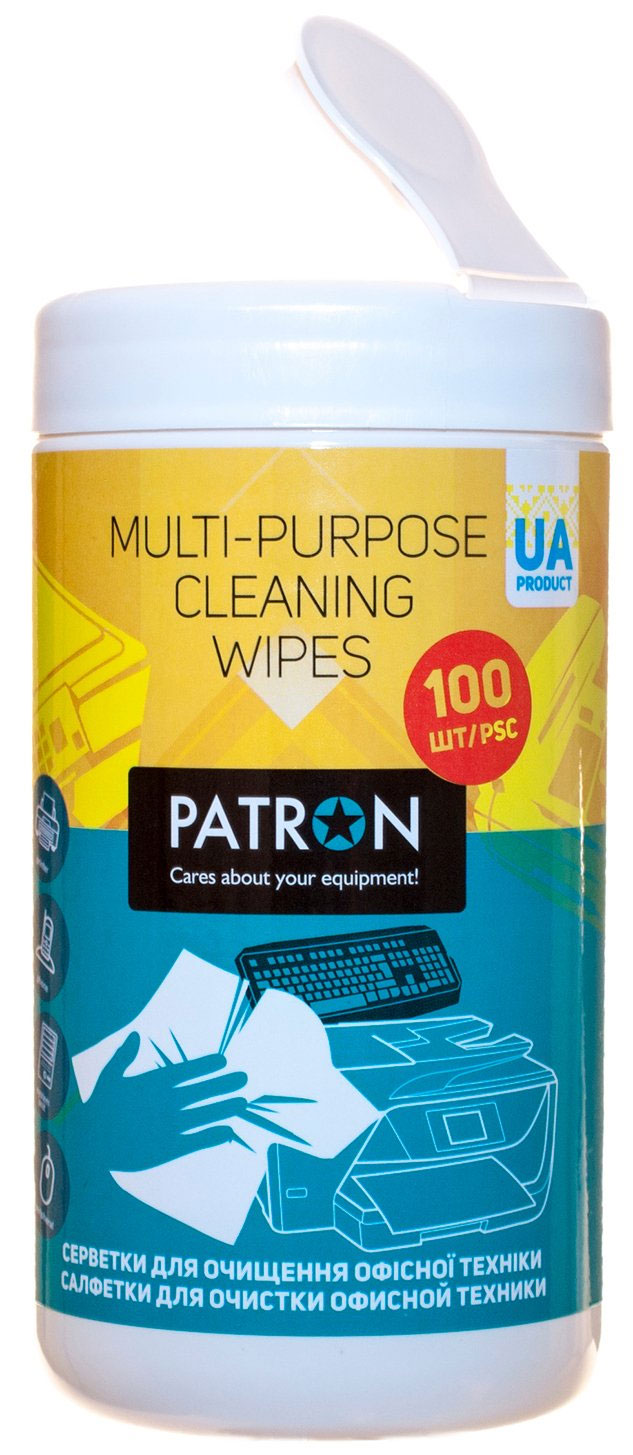 Серветки вологі для чищення оргтехніки, бокс 100шт. (F3-028) Patron - фото 1