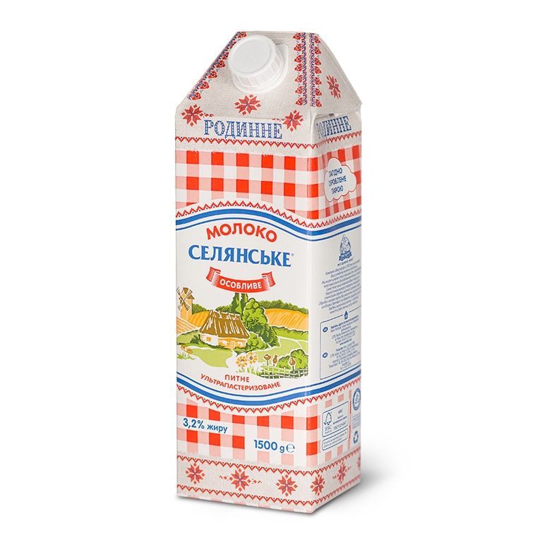 Молоко 1500г., 3,2%, тривалого зберігання Селянське - фото 1