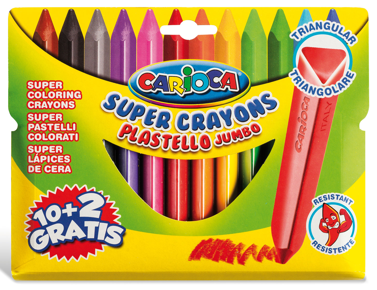 Карандаши восковые 12цв. Plastello Jumbo, треугольные Carioca - фото 1