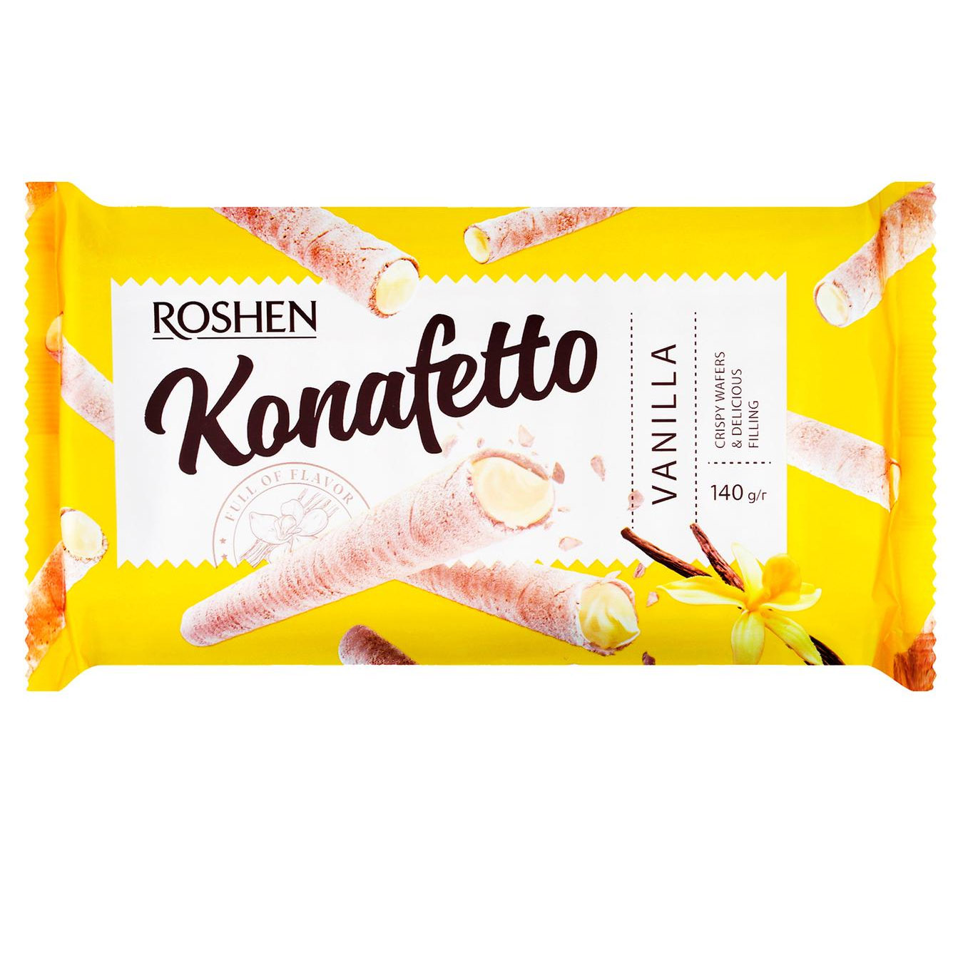 Трубочки вафельные Konafetto c ванильной начинкой, 140г. Roshen - фото 1