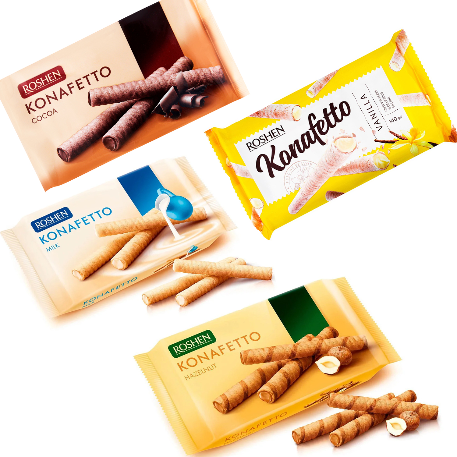 Трубочки вафельные Konafetto c ванильной начинкой, 140г. Roshen - фото 3