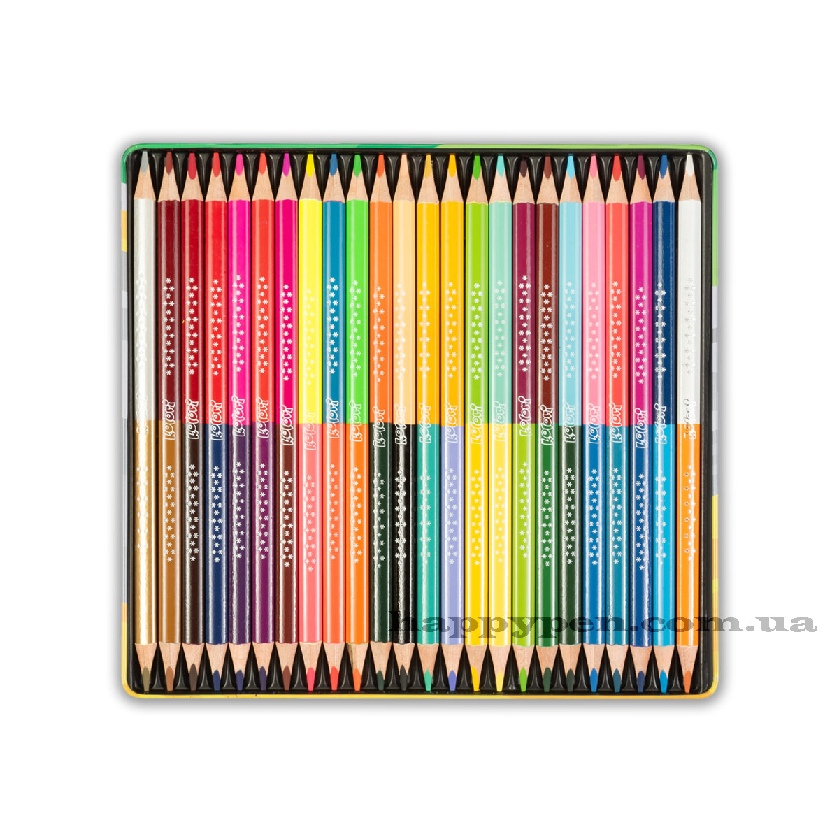 Карандаши цветные двусторонние 24шт/48цв. Kolori Premium Quality, треугольные в метал. коробке Penmate - фото 1