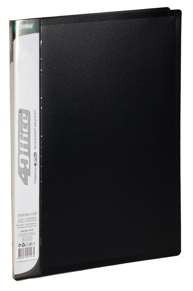 Папка с боковым прижимом А4, 18мм., пластик,  черн. 4Office - фото 1