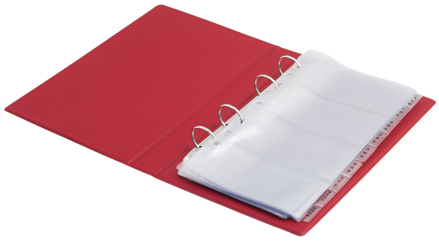 Визитница на 200 визиток, на кольцах, с разделителями, винил., бордо BuroMax - фото 2