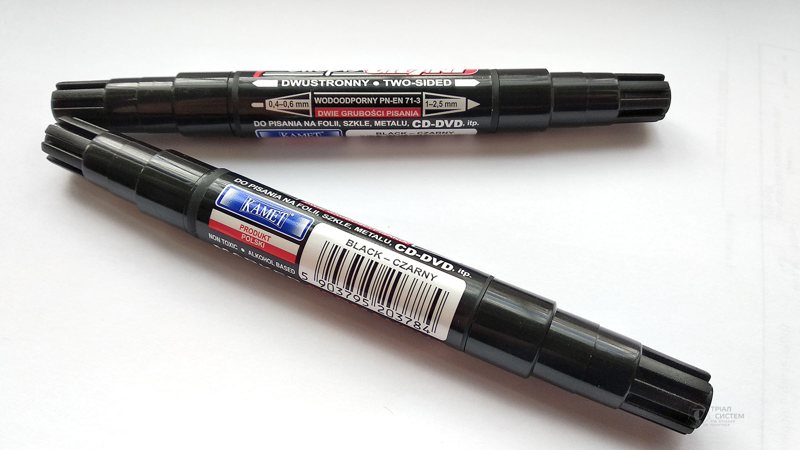 Маркер перманентный для CD/DVD 0,4-0,6мм/1-2,5мм., двусторонний, черн. KAMET - фото 1