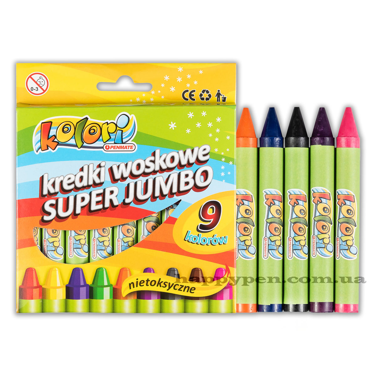 Олівці воскові 9кол. Kolori Super Jumbo, діаметр 14мм., довжина 115мм. Penmate - фото 1