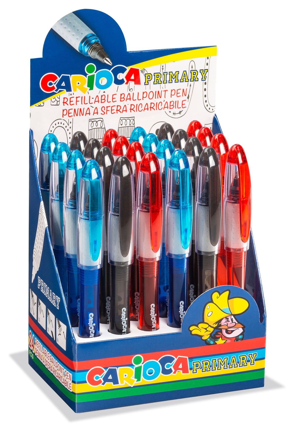 Ручка капилярная Primary, корпус ассорт., капсула син., в дисплее 24шт. Carioca - фото 1