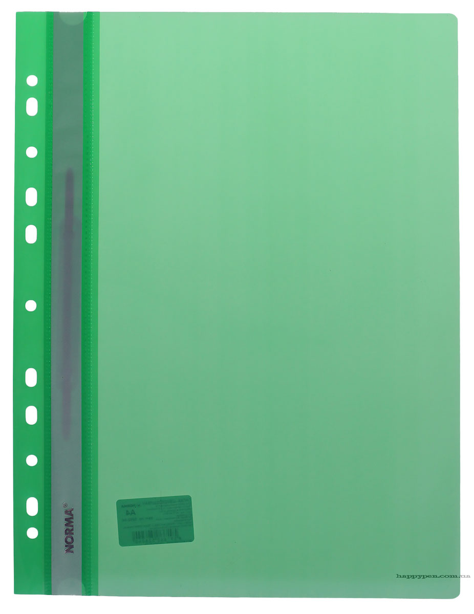 Швидкозшивач з прозорим верхом та перфорацією, А4, зелен. NORMA - фото 1