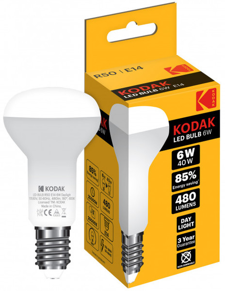 Лампа светодиодная LED R50 (рефлекторная) E14 6Вт. 6000К (холодный белый свет) Kodak - фото 1