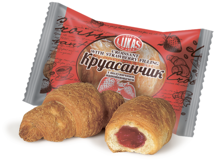 Круасанчик с клубничным наполнителем в индивидуальной упаковке, 1,4кг. Лукас - фото 1