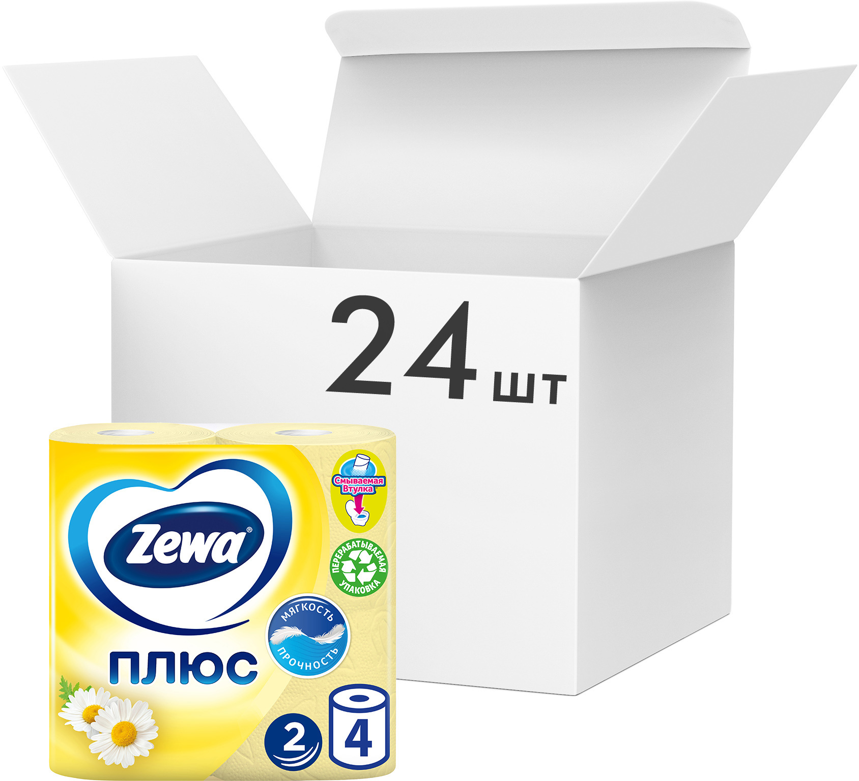 Папір туалетний Стандарт, 2-х шар., целюлоза, 168відр.(9,5*12,5см.), Ромашка, 4шт./уп., жовт. ZEWA - фото 2