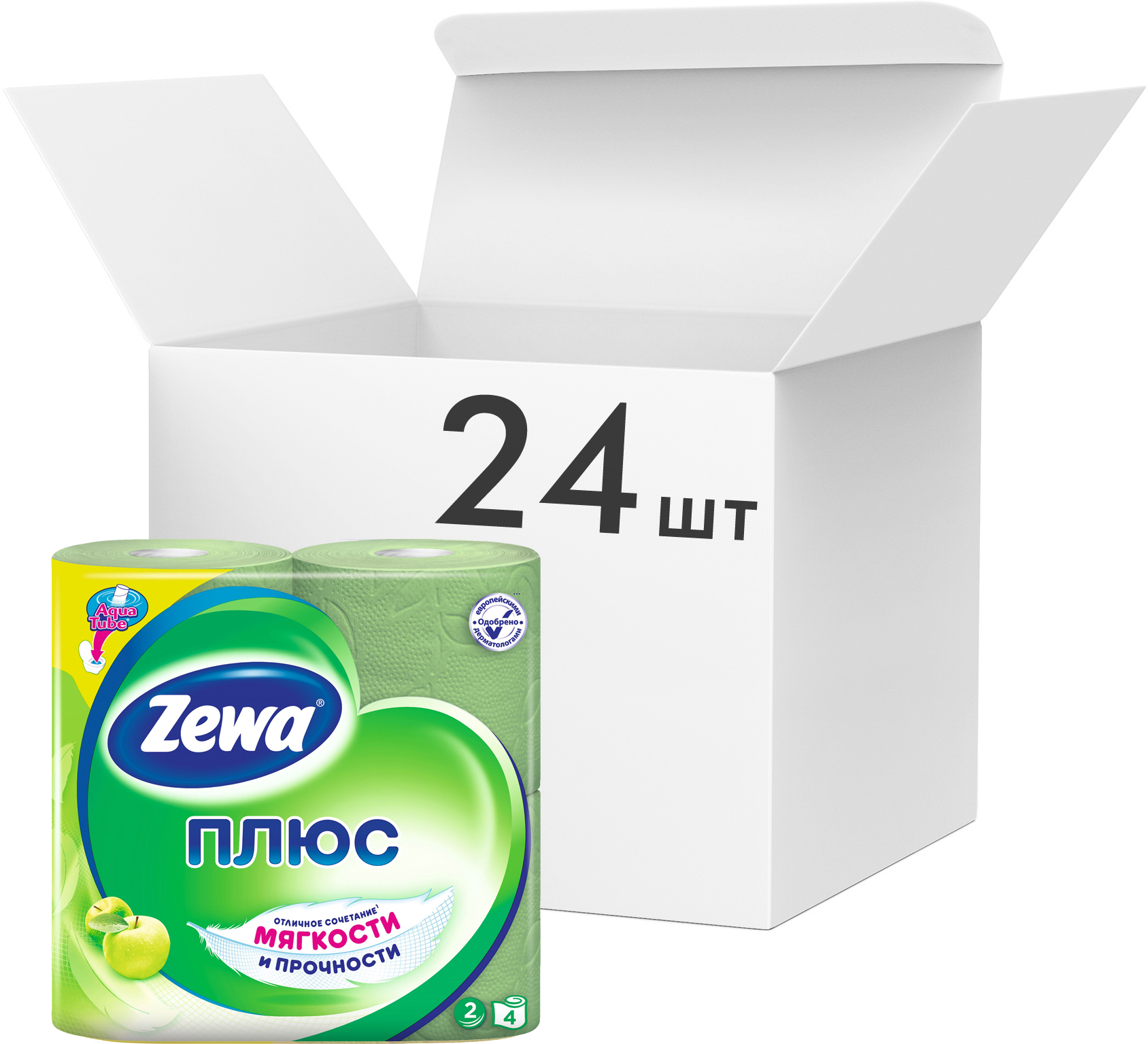 Туалетная бумага Стандарт, 2-х сл., целлюлоза, 168отр.(9,5*12,5см.), Яблоко, 4шт./уп., зелен. ZEWA - фото 2