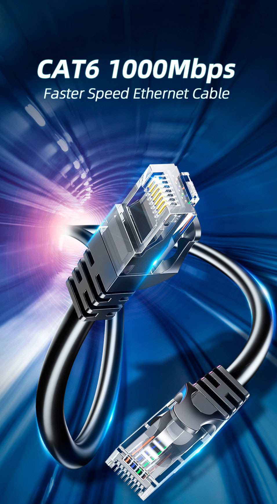 Патч-корд Essager TopSpeed Cable Ethernet Cat6 RJ45 Splitter Network Flat Cable 10 м., черн. _ - фото 6