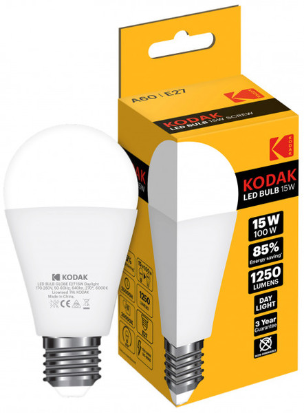 Лампа светодиодная LED Е27 A60 15Вт. 6000К (холодный белый свет) Kodak - фото 1