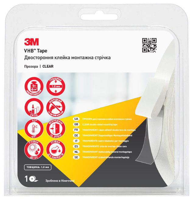 Монтажна стрічка двостороння VHB Clear 19мм.*2м., товщина 1мм., прозор. 3M - фото 1