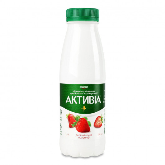 Бифидойогурт Активия 1,5%, 290г, питьевой, Клубника, 6шт/уп. DANON - фото 1