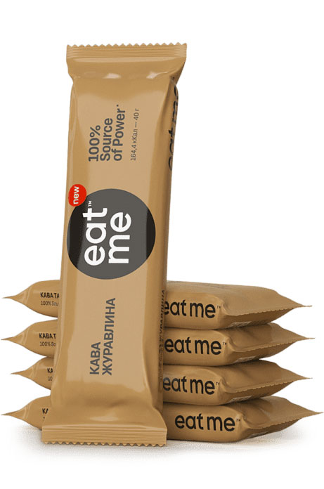 Батончик на натуральной основе EatMe Злаковый с клюквой и кофе, 40г.*15шт. EatMe - фото 1