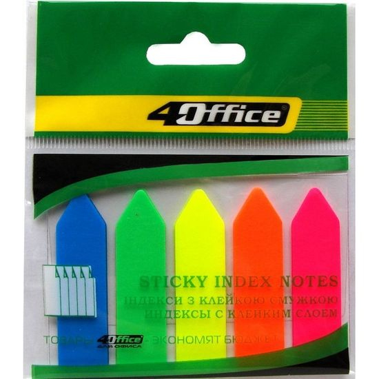 Закладки-стрелки пластиковые 12х44мм., 100шт., 5 цветов по 20 листов, неон 4Office - фото 2