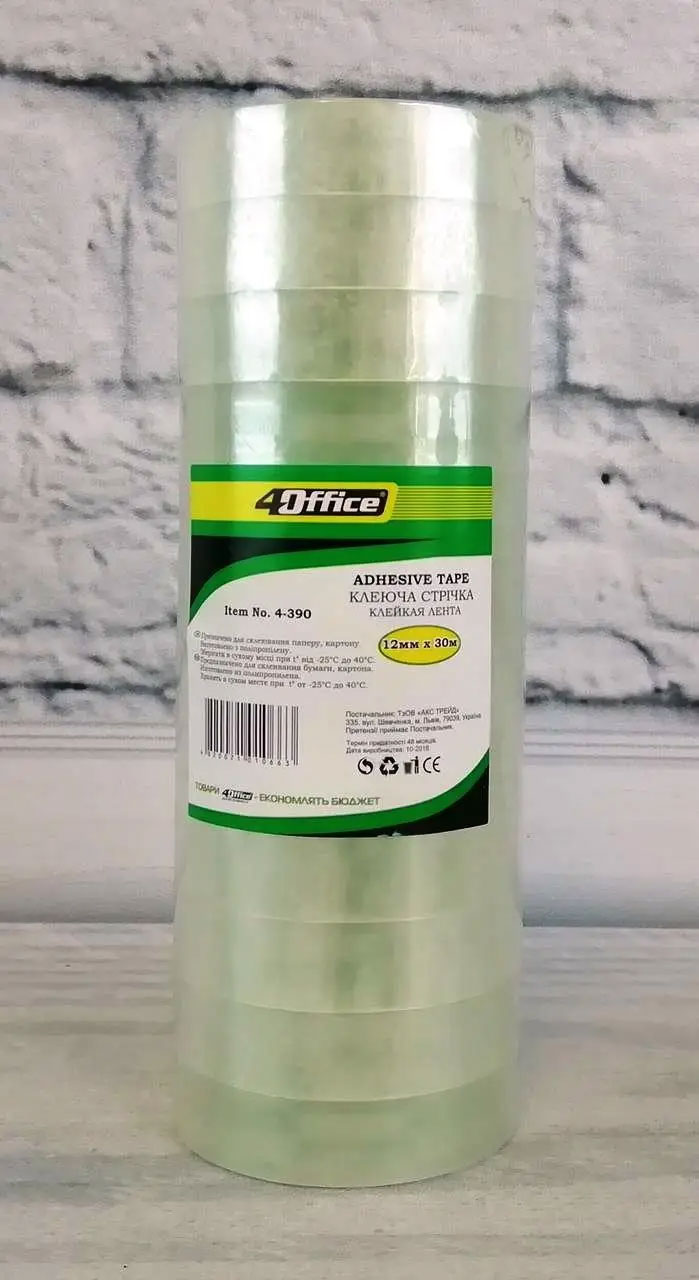 Клейка стрічка 12мм.*30м., прозор. 4Office - фото 2