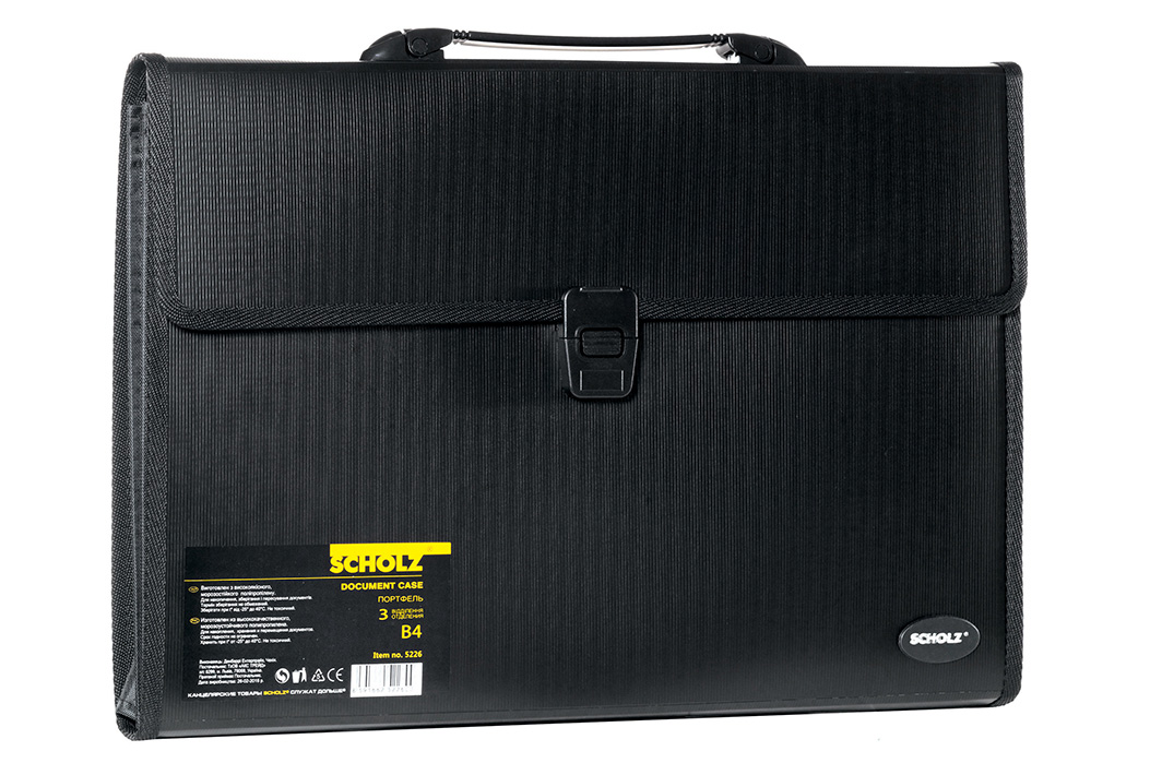 Портфель-картотека на 3 отделения, В4, черн. Scholz - фото 2