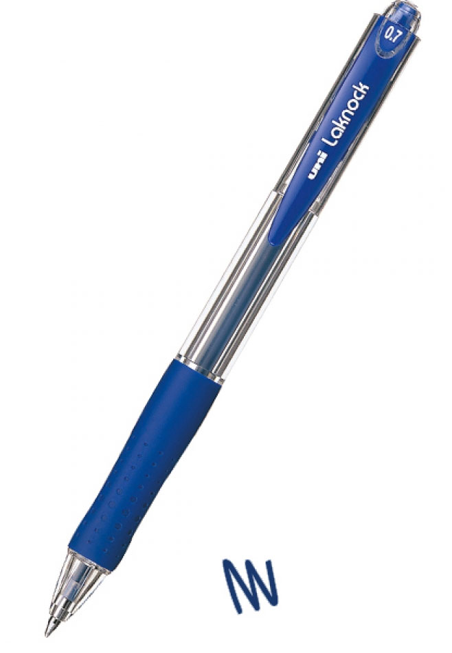 Ручка шариковая автоматическая Laknock fine, 0,7мм., корпус прозр., стержень син. Uni - фото 2