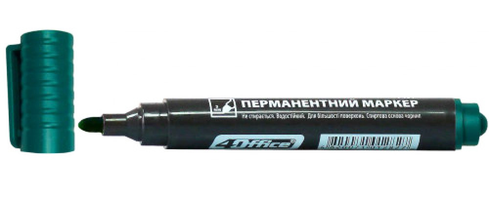 Маркер перманентний, круглий наконечник, 1-2мм., зелен. 4Office - фото 3