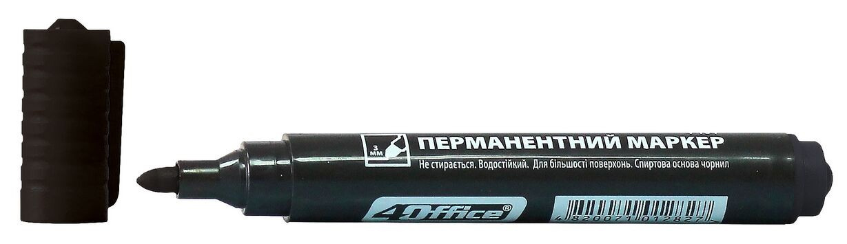 Маркер перманентний, круглий наконечник, 1-2,5мм., чорн. 4Office - фото 3