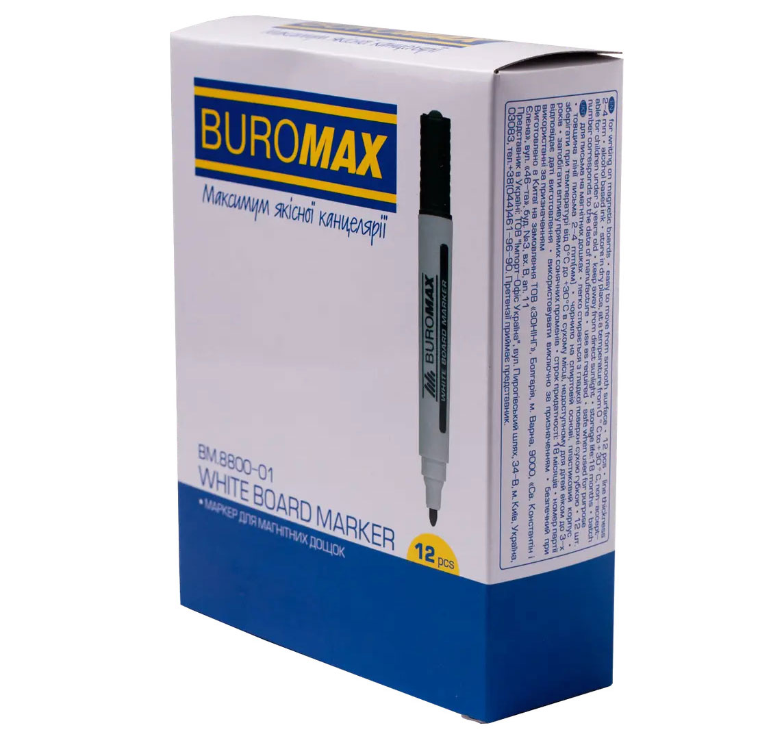 Маркер для дошок, круглий наконечник 2-4мм., чорн. BuroMax - фото 2
