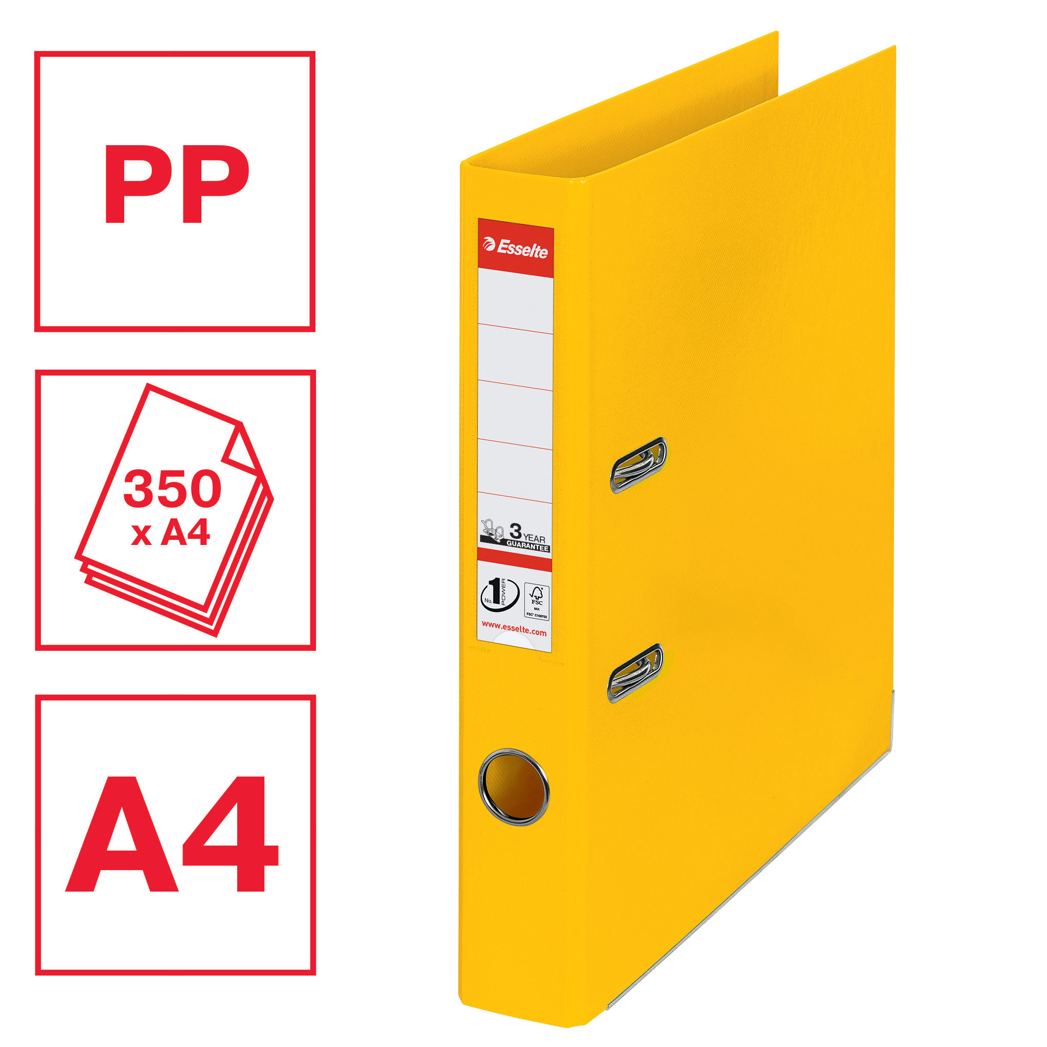 Реєстратор 5см. А4 (PP), No.1 Power, жовт. Esselte - фото 6