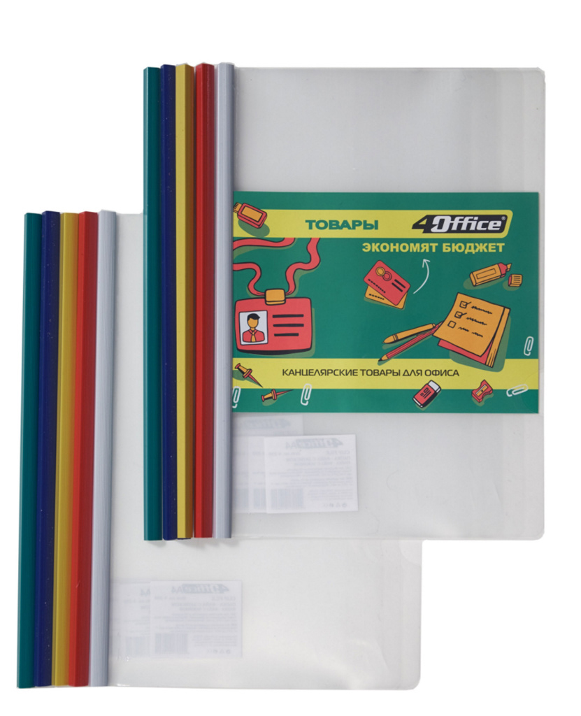 Папка с планкой А4, 6мм., вмещает 35 листов, пластик прозрачный, корешок ассорт. 4Office - фото 2
