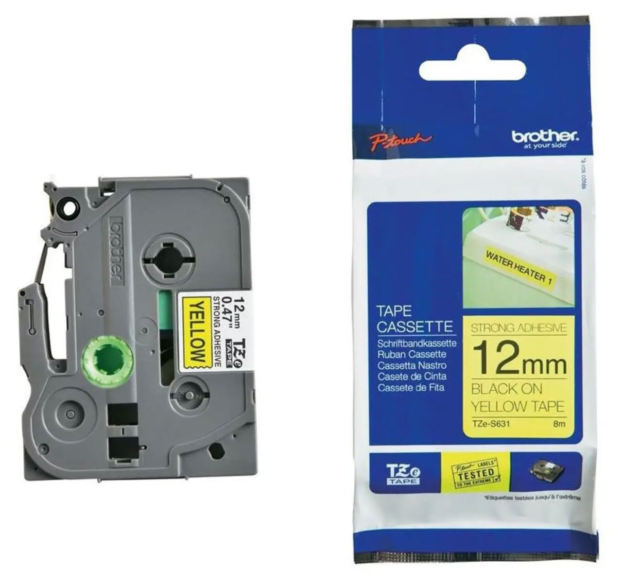 Термо-лента TZeS-631,12 мм., ламинированная, для печати наклеек., черный на желтом фоне Brother - фото 3