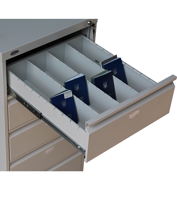 Шафа картотечна для трудових книжок на 3ящ., 710*570*602мм., металева з замком, сір. УХЛ-МАШ - фото 5