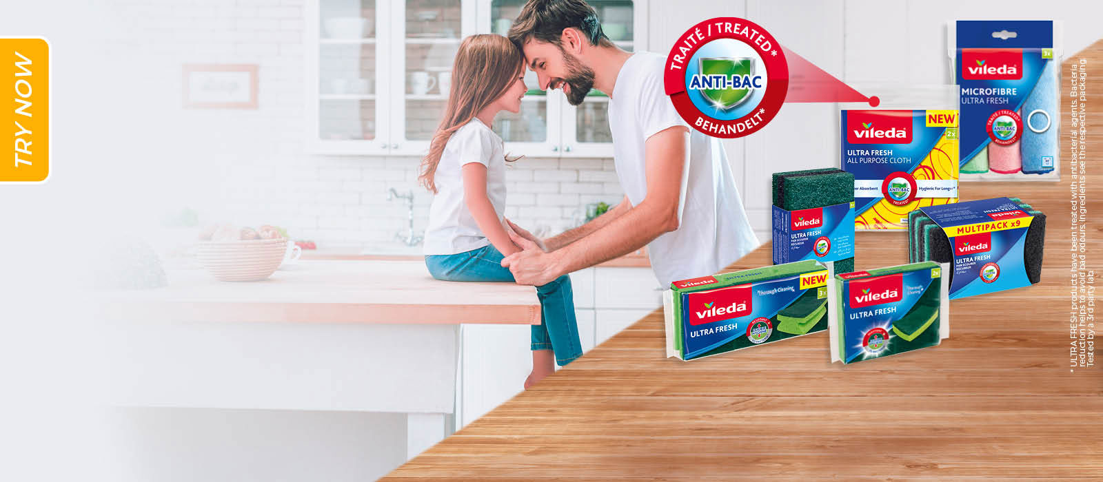 Губка антибактеріальна кухонна Ultra Fresh New, 3шт/уп., зелен. (4023103239500) Vileda - фото 1