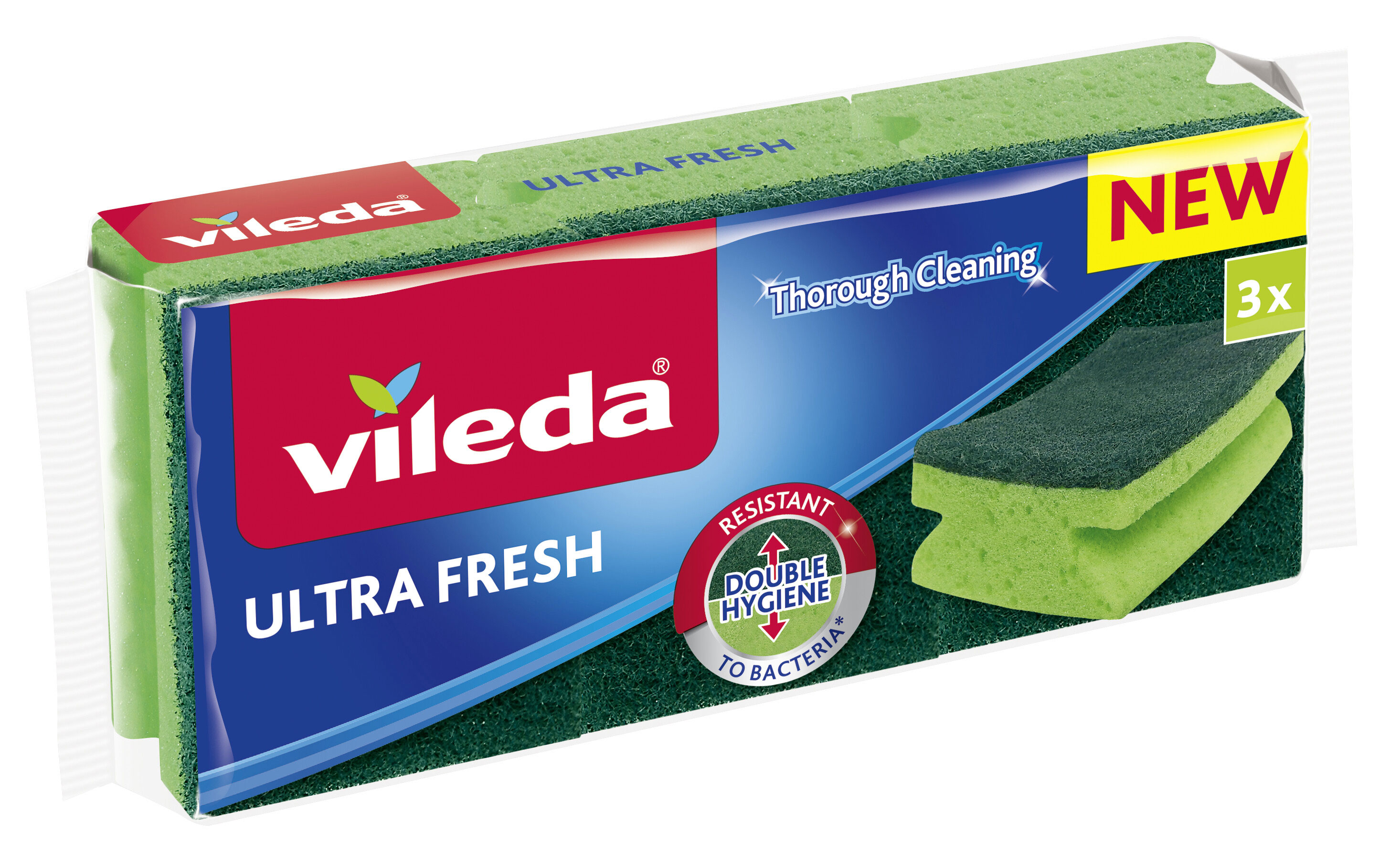 Губка антибактеріальна кухонна Ultra Fresh New, 3шт/уп., зелен. (4023103239500) Vileda - фото 5